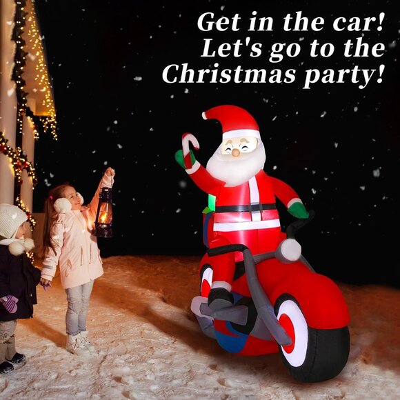 ⚡5.91FT Christmas Inflatable Santa with Motorcycle LED Light Outdoor Decoration - Picture 4 of 9